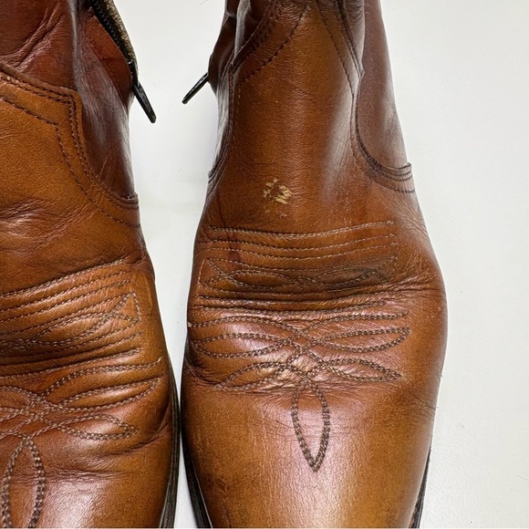 Abilene Men’s 8.5 Side Zip Cowboy Western Ankle Boots Leather Tan Stampede Rodeo - Picture 4 of 13